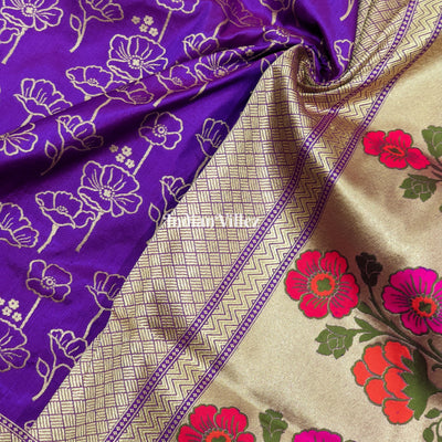 Purple Floral Designer Katan Silk Banarasi Saree