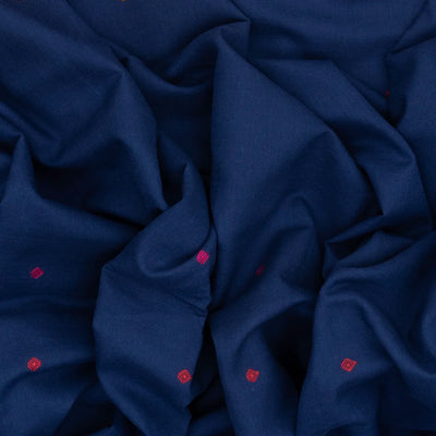 Dark Blue Handloom Bhujodi Cotton Saree With Diamond Buttas