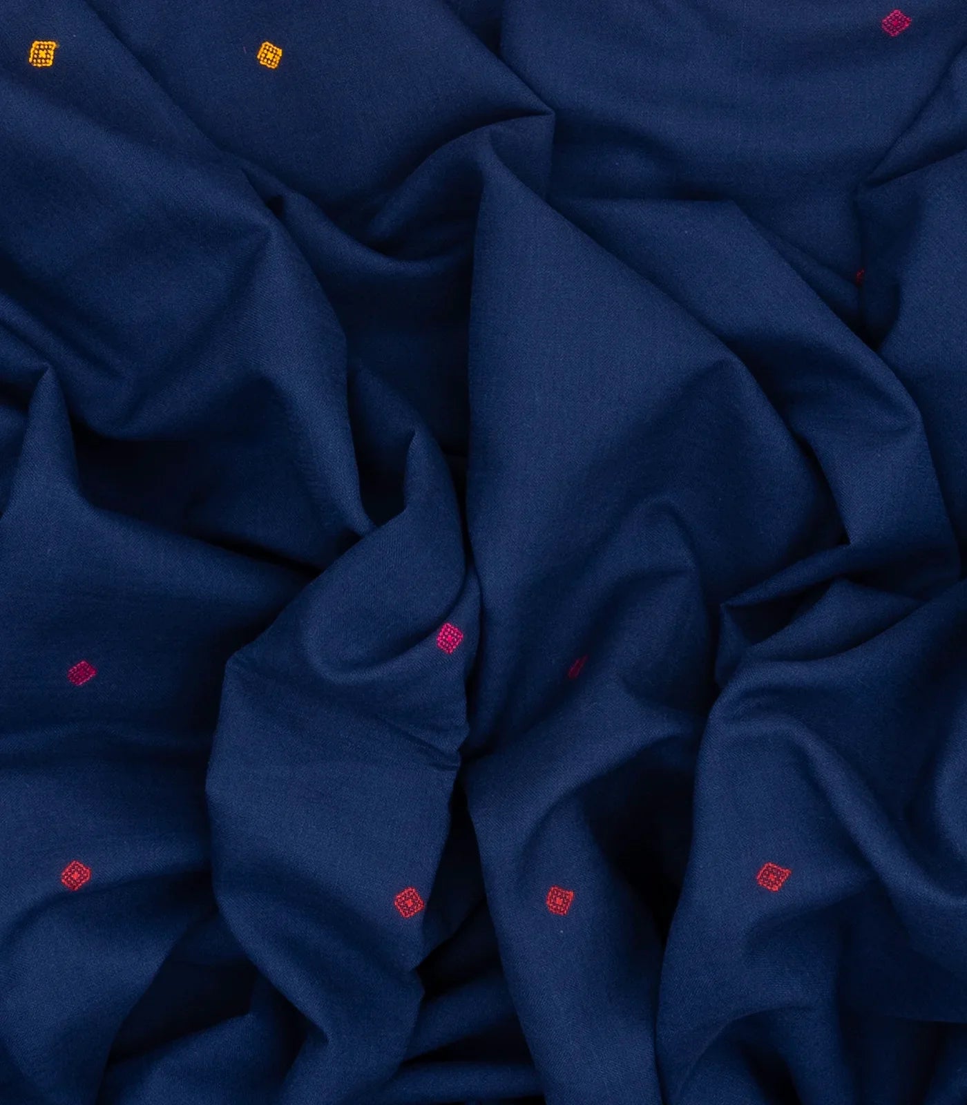 Dark Blue Handloom Bhujodi Cotton Saree With Diamond Buttas