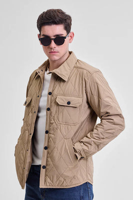 Beige Double Pocket Relaxed Fit Jacket