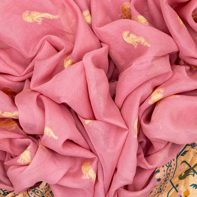 Baby Pink Handwoven Banarasi Khaddi Georgette Silk Saree With Peacock Motifs