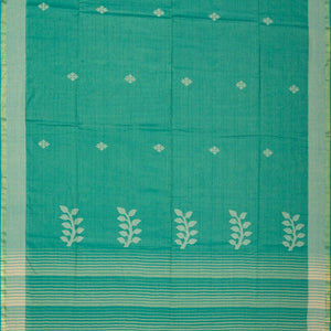 Aquamarine Handloom Bengal Cotton Saree With Floral Buttas & Stripes