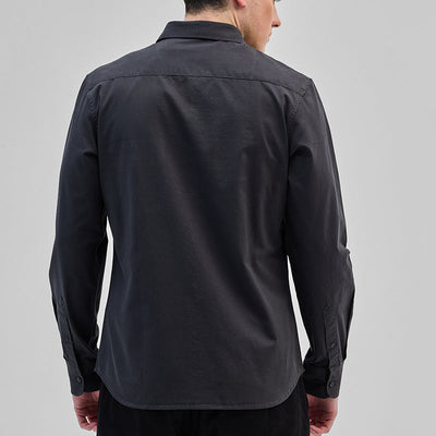Charcoal Grey Solid Double Pocket Overshirt