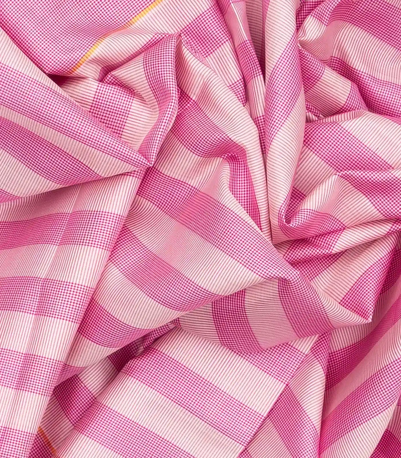 Pink & White Handloom Kanchipuram Silk Saree With Checks