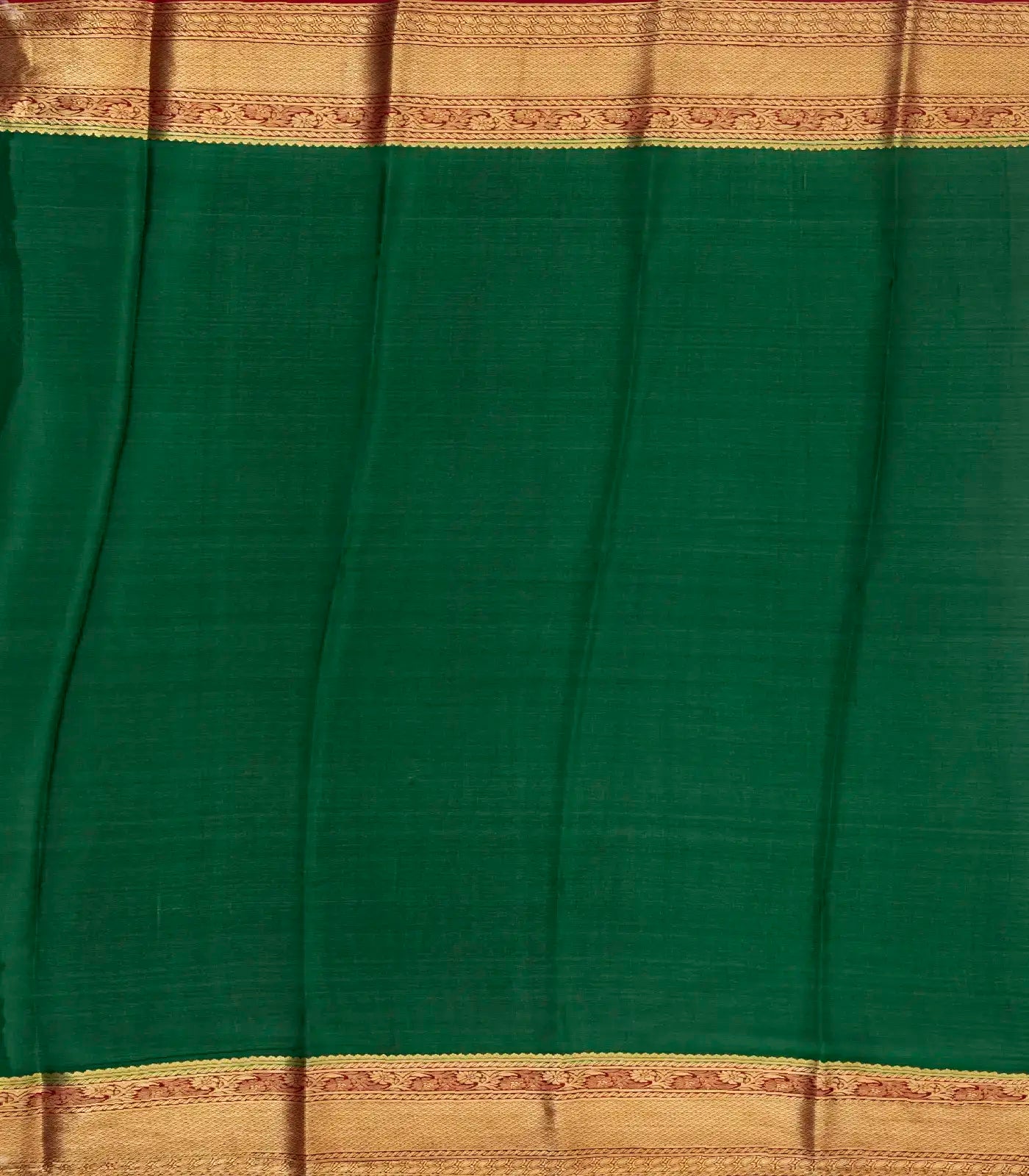 Crimson Mysore Crepe Silk Saree With Floral Motifs & Contrast Border