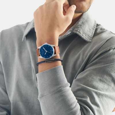 Bold Men Quartz Blue Dial Analog Leather Watch 3600944