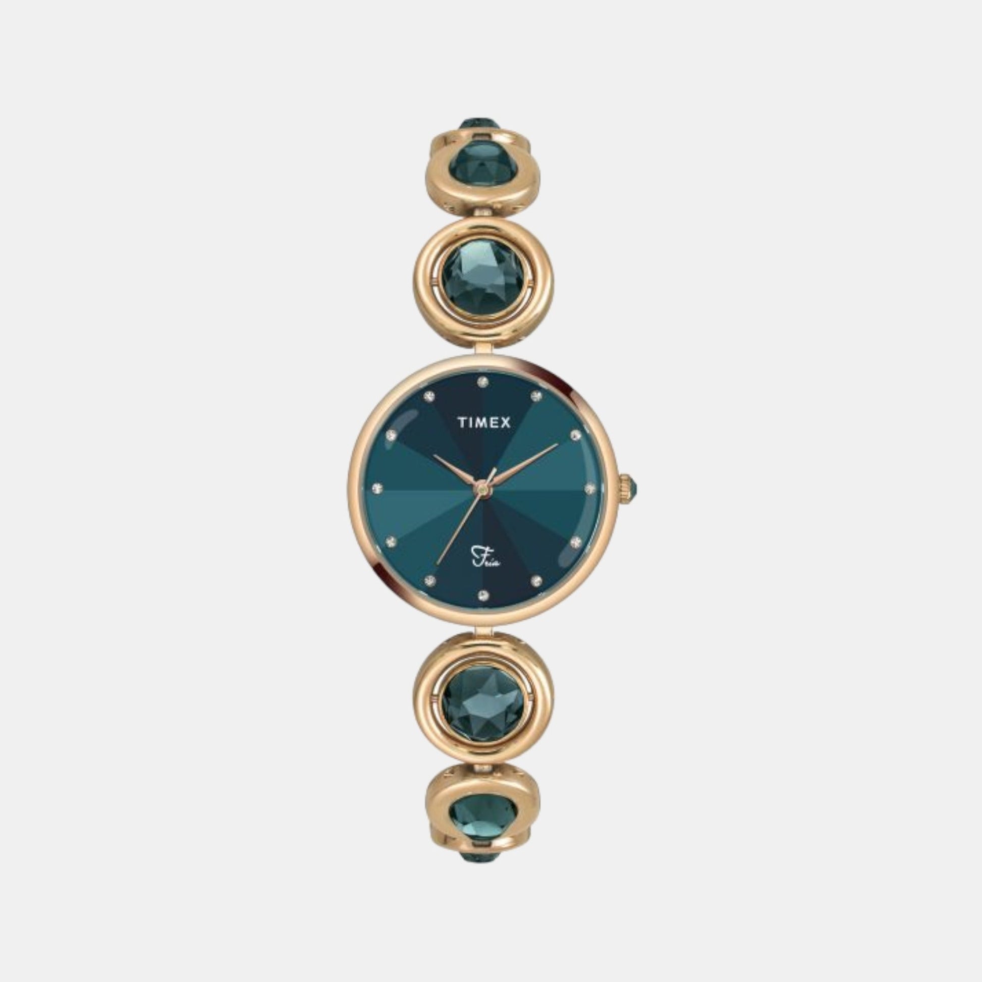 Fria Women Quartz Green Dial Analog Brass Watch TWEL16404