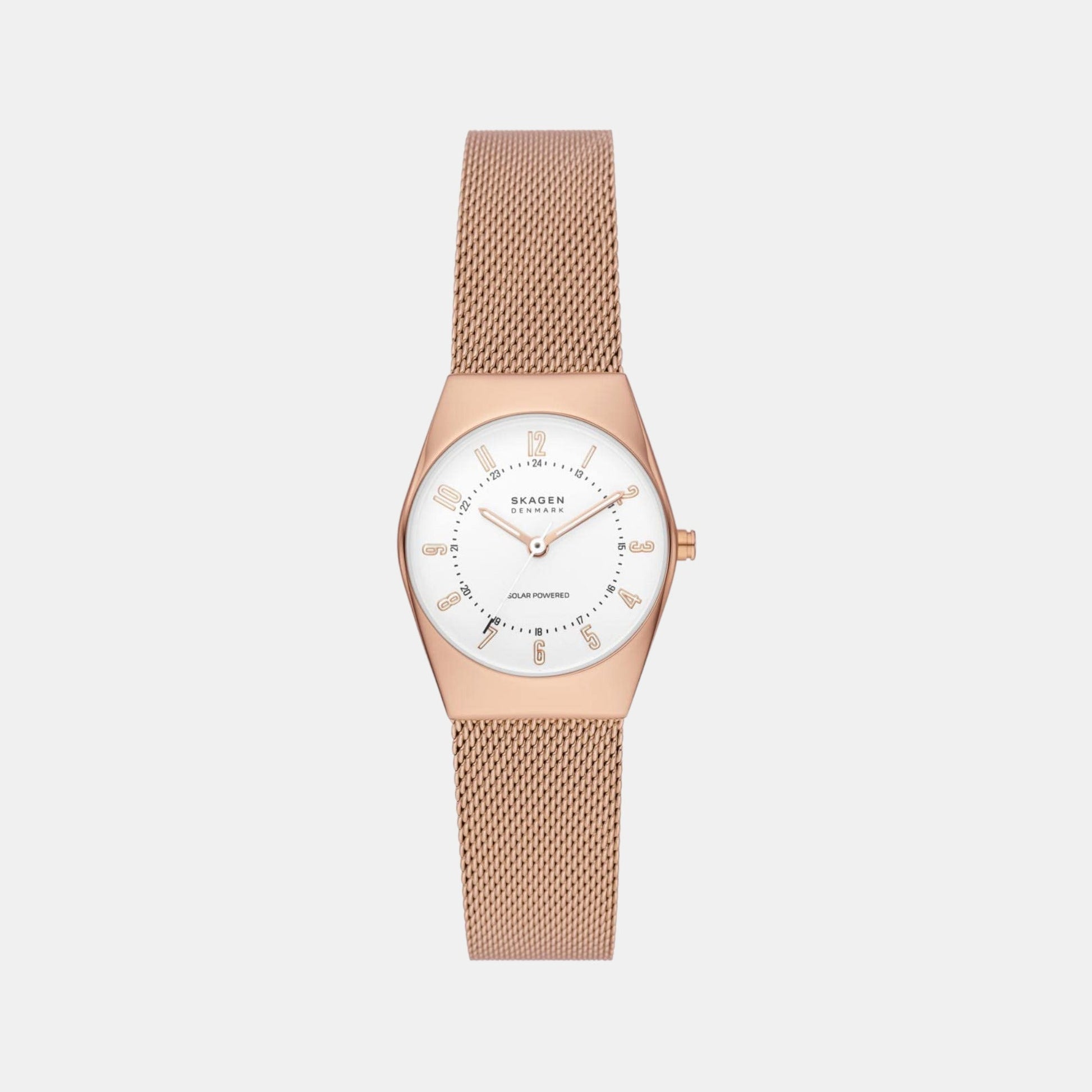 Grenen Lille Solar Powered Women Solar White Dial Analog Stainless Steel Watch SKW3078