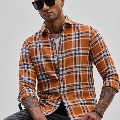 Orange Checks Slim Fit Shirt
