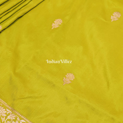 Lime Green Designer Banarasi Katan Silk Saree