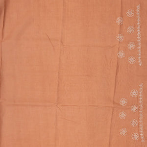 Dark Peach Chikankari Embroidered Cotton Saree With Floral Motifs