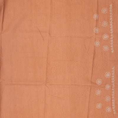 Dark Peach Chikankari Embroidered Cotton Saree With Floral Motifs