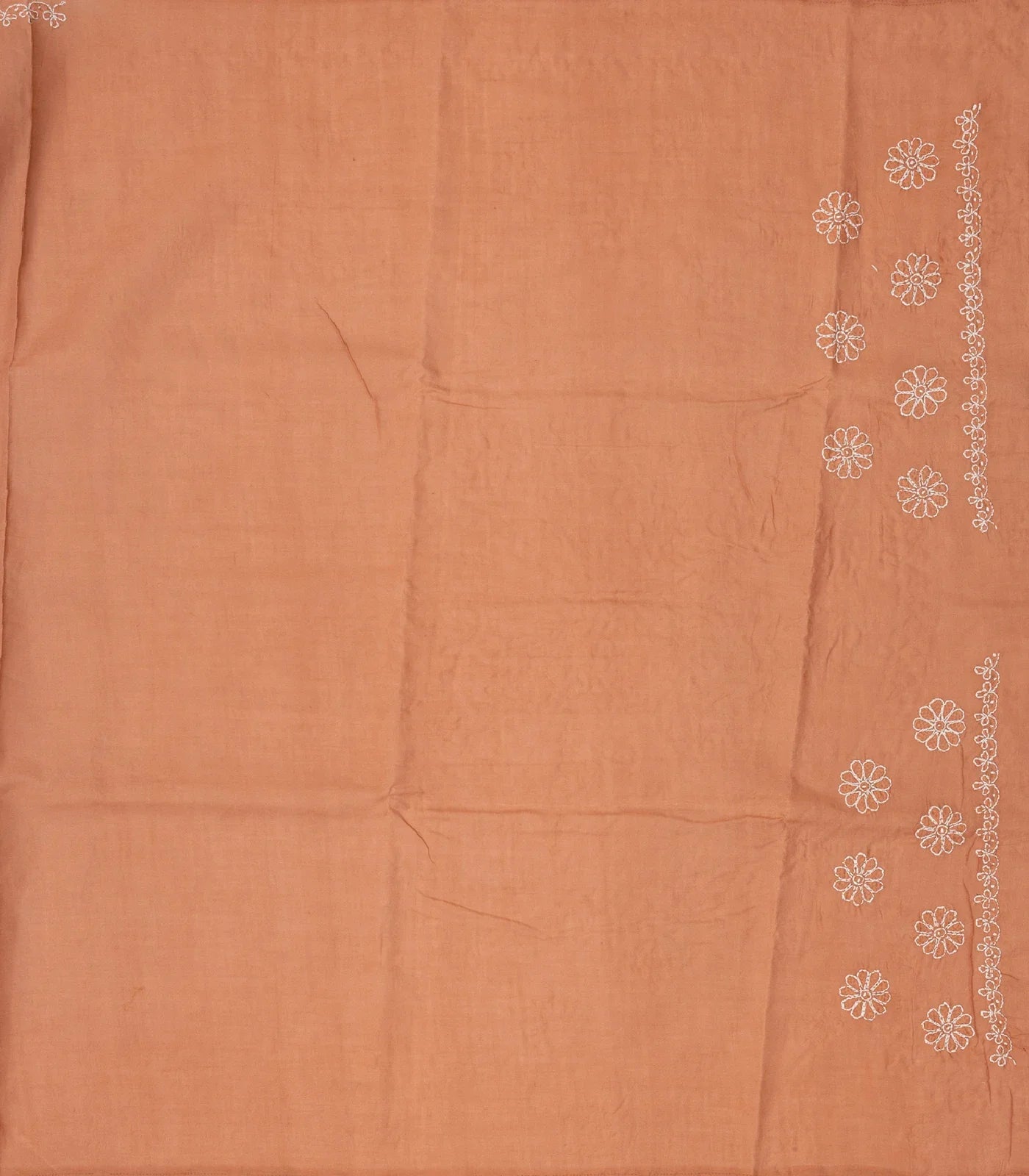 Dark Peach Chikankari Embroidered Cotton Saree With Floral Motifs