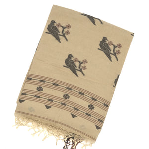 Taupe Handloom Bengal Cotton Saree With Bird Buttas