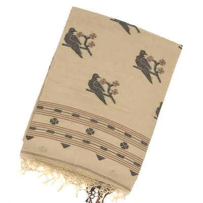 Taupe Handloom Bengal Cotton Saree With Bird Buttas