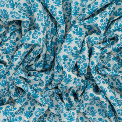 Taupe Handloom Chanderi Cotton Saree With Printed Blue Floral Motifs