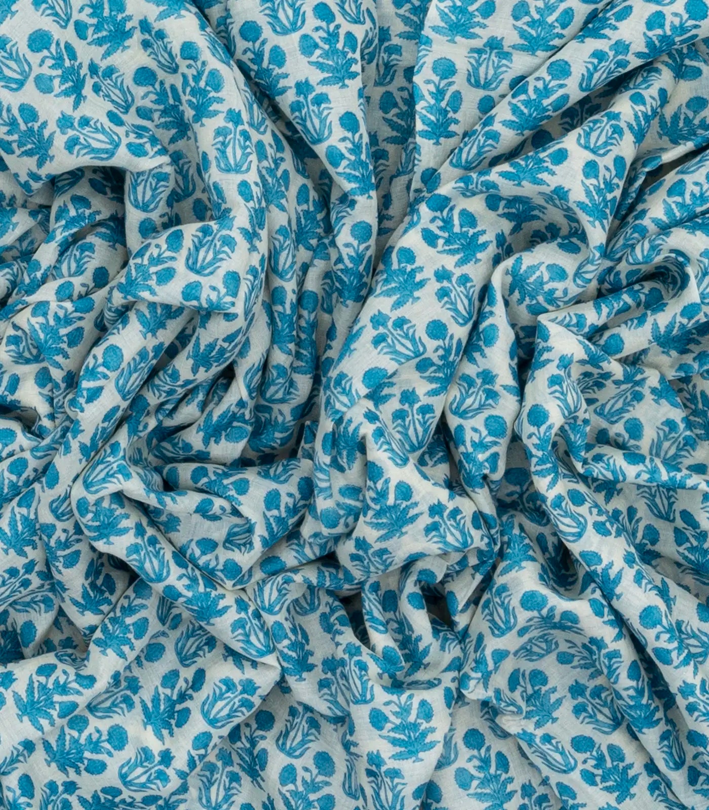 Taupe Handloom Chanderi Cotton Saree With Printed Blue Floral Motifs