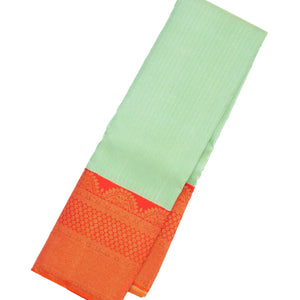 Mint Green Handloom Kanchipuram Korvai Silk Saree With Zari Stripes