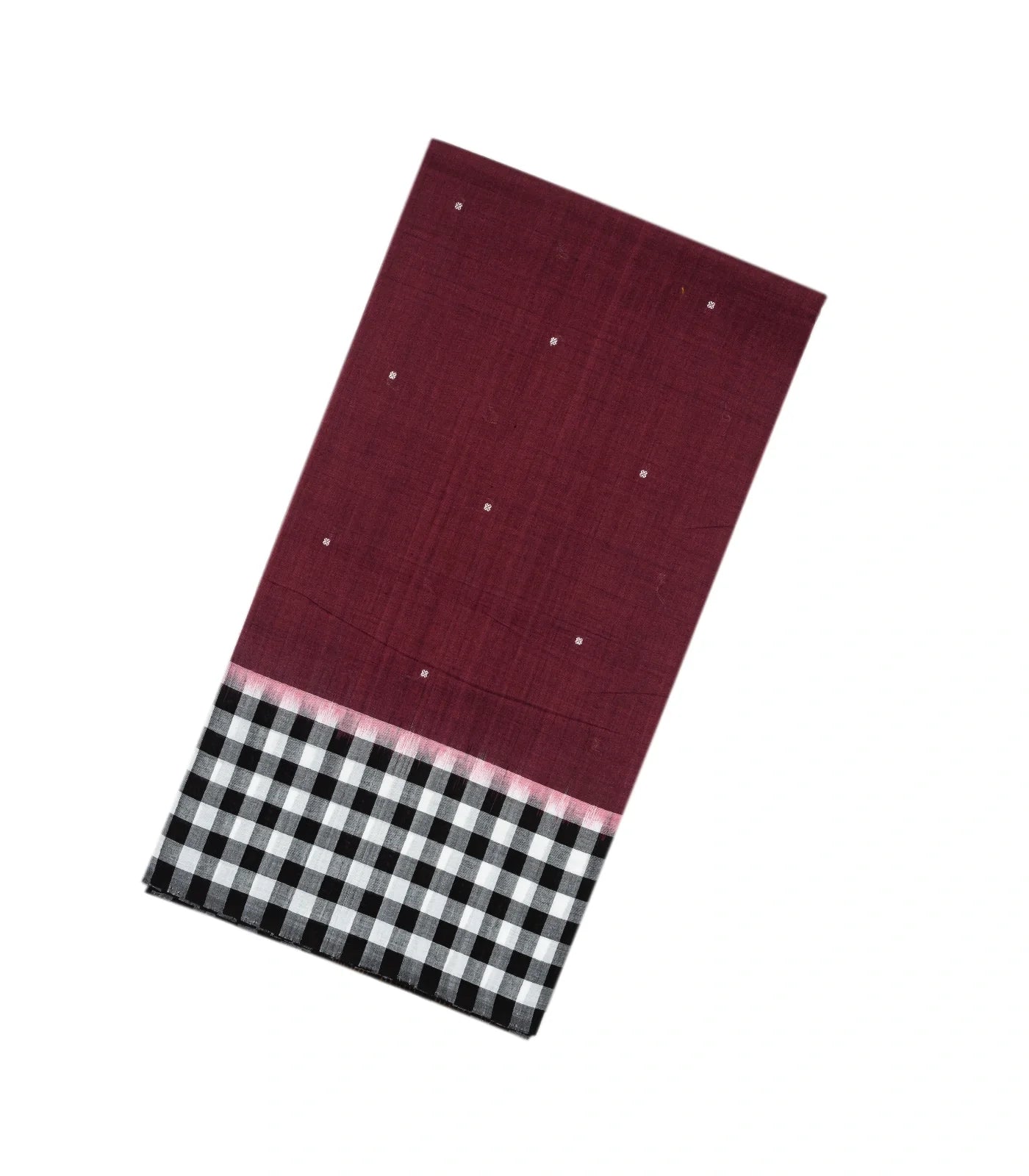 Maroon Handloom Orissa Cotton Saree With Black Tie & Dye Pallu
