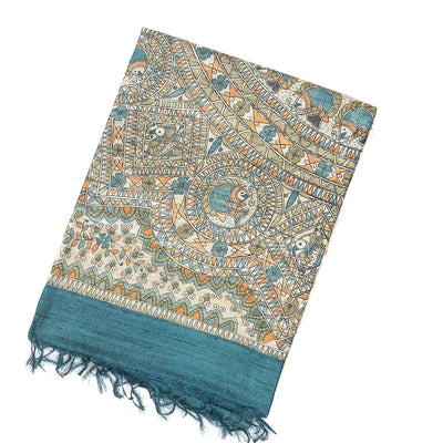 Taupe Handloom Tussar Silk Saree With Printed Bird Motifs
