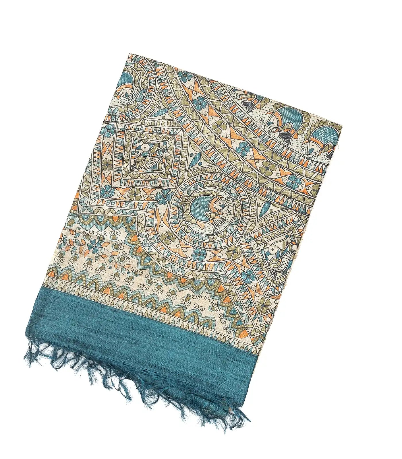 Taupe Handloom Tussar Silk Saree With Printed Bird Motifs