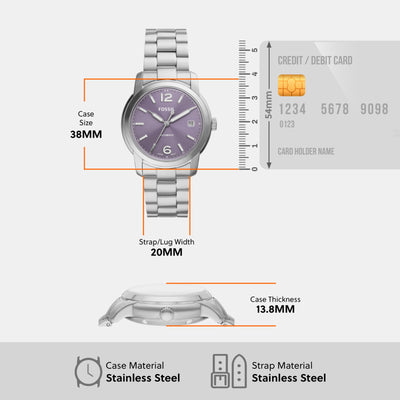Fossil Heritage Women Automatic Purple Dial Analog Stainless Steel Watch ME3246