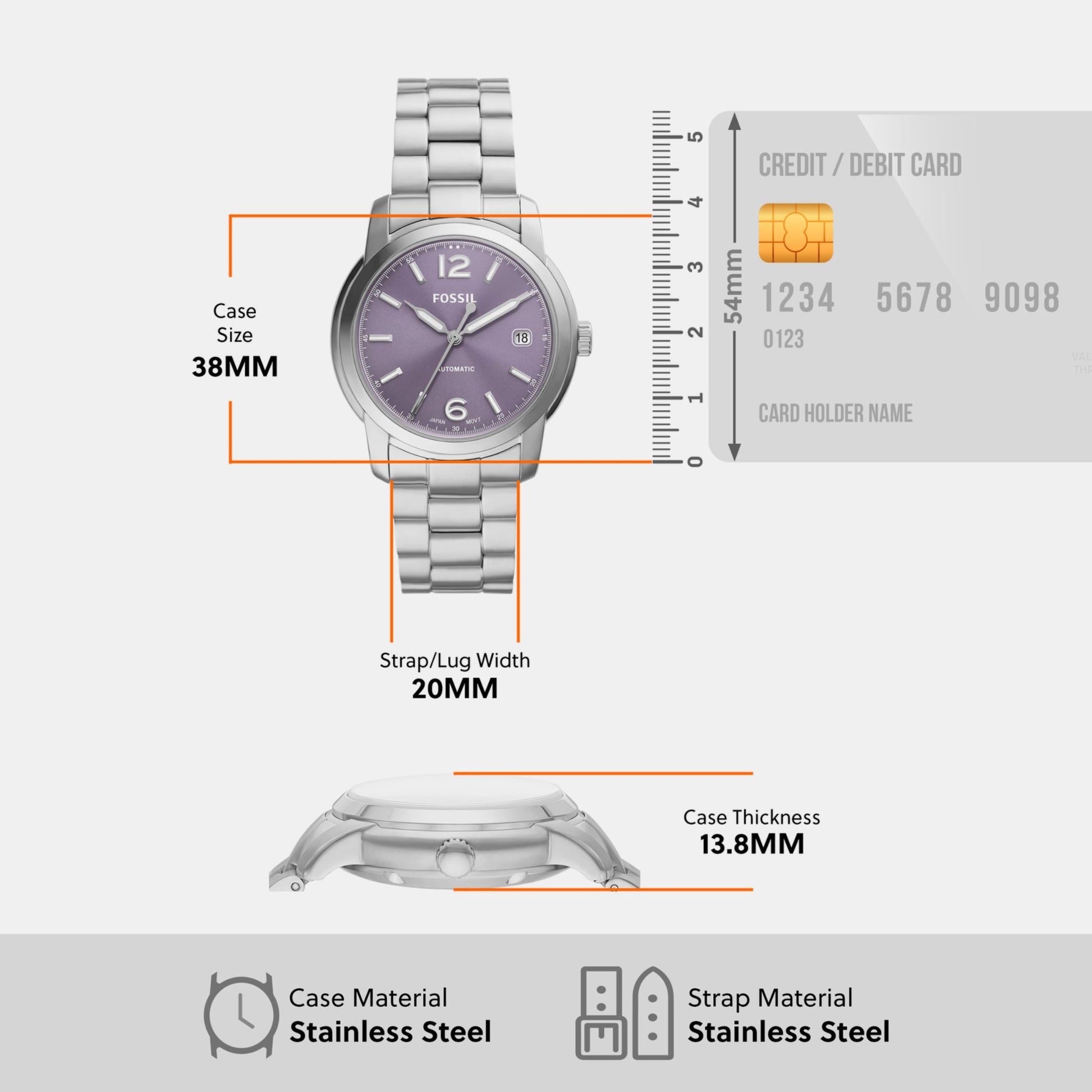 Fossil Heritage Women Automatic Purple Dial Analog Stainless Steel Watch ME3246