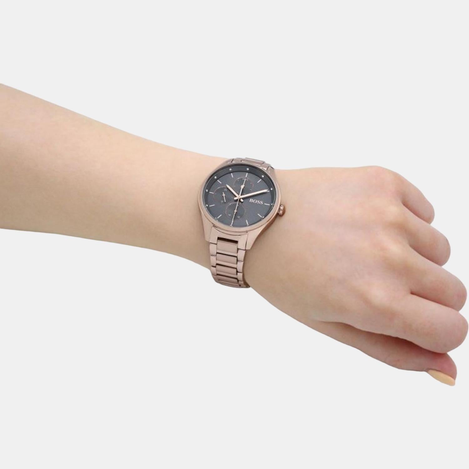 Grand Course Women Quartz Grey Dial Analog Stainless Steel Watch 1502603