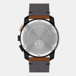 Bold Men Quartz Black Dial Chronograph Leather Watch 3601115