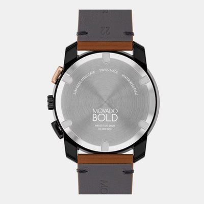 Bold Men Quartz Black Dial Chronograph Leather Watch 3601115