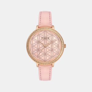 Fashion Women Quartz Pink Dial Analog Leather Watch TWEL14707