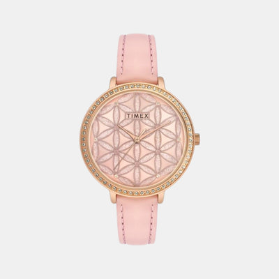 Fashion Women Quartz Pink Dial Analog Leather Watch TWEL14707