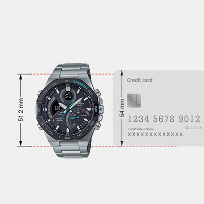 Edifice Men Quartz Black Dial Analog-Digital Stainless Steel Watch EX554