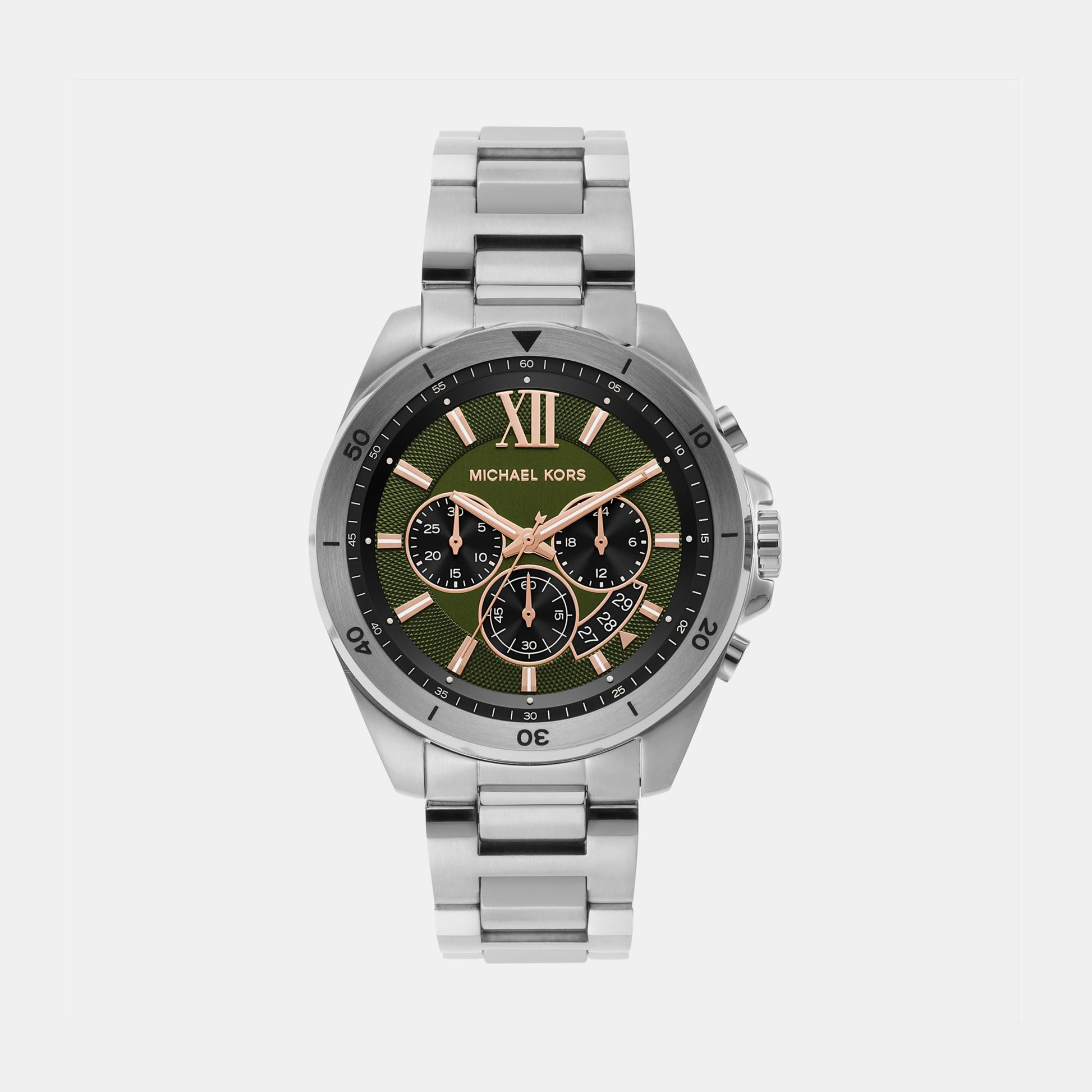 Brecken Men Quartz Green Dial Chronograph Stainless Steel Watch MK8984
