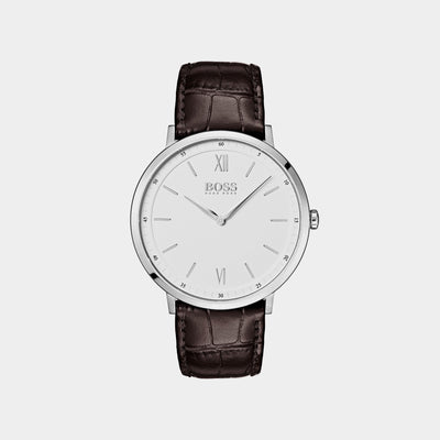Essential Men Quartz White Dial Analog Leather Watch 1513646