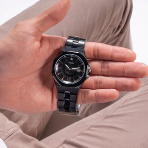 Emperor Men Quartz Black Dial Analog Stainless Steel Watch GW0573G3