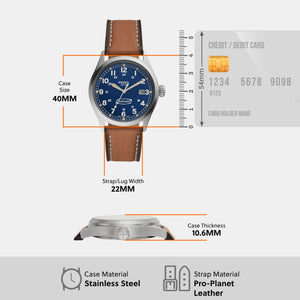 Defender Men Solar Blue Dial Analog Leather Watch FS5975