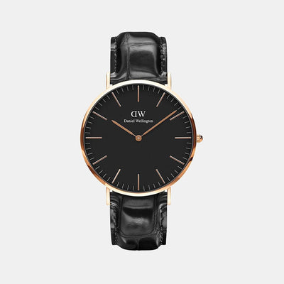 Classic Men Quartz Black Dial Analog Leather Watch DW00100129K