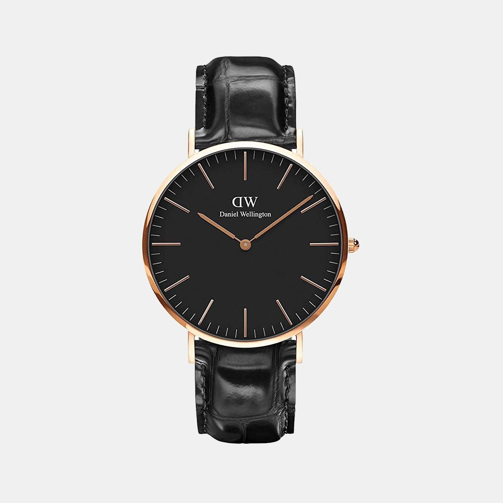 Classic Men Quartz Black Dial Analog Leather Watch DW00100129K