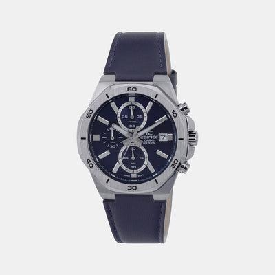 Edifice Men Quartz Blue Dial Chronograph Leather Watch ED587