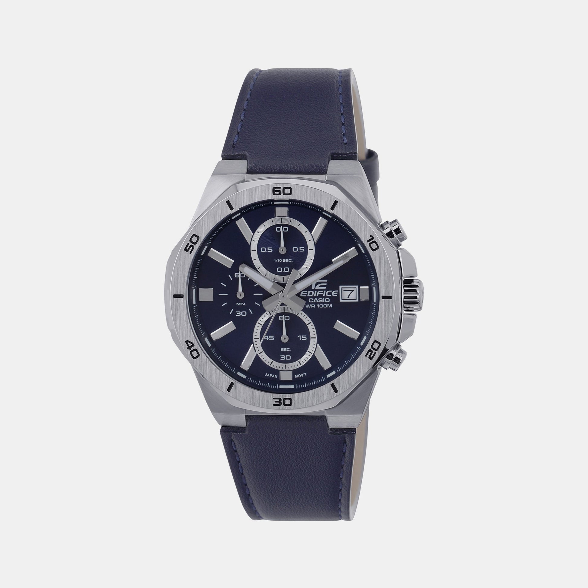 Edifice Men Quartz Blue Dial Chronograph Leather Watch ED587