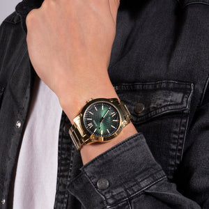 Crescent Men Quartz Green Dial Analog Stainless Steel Watch GW0574G2