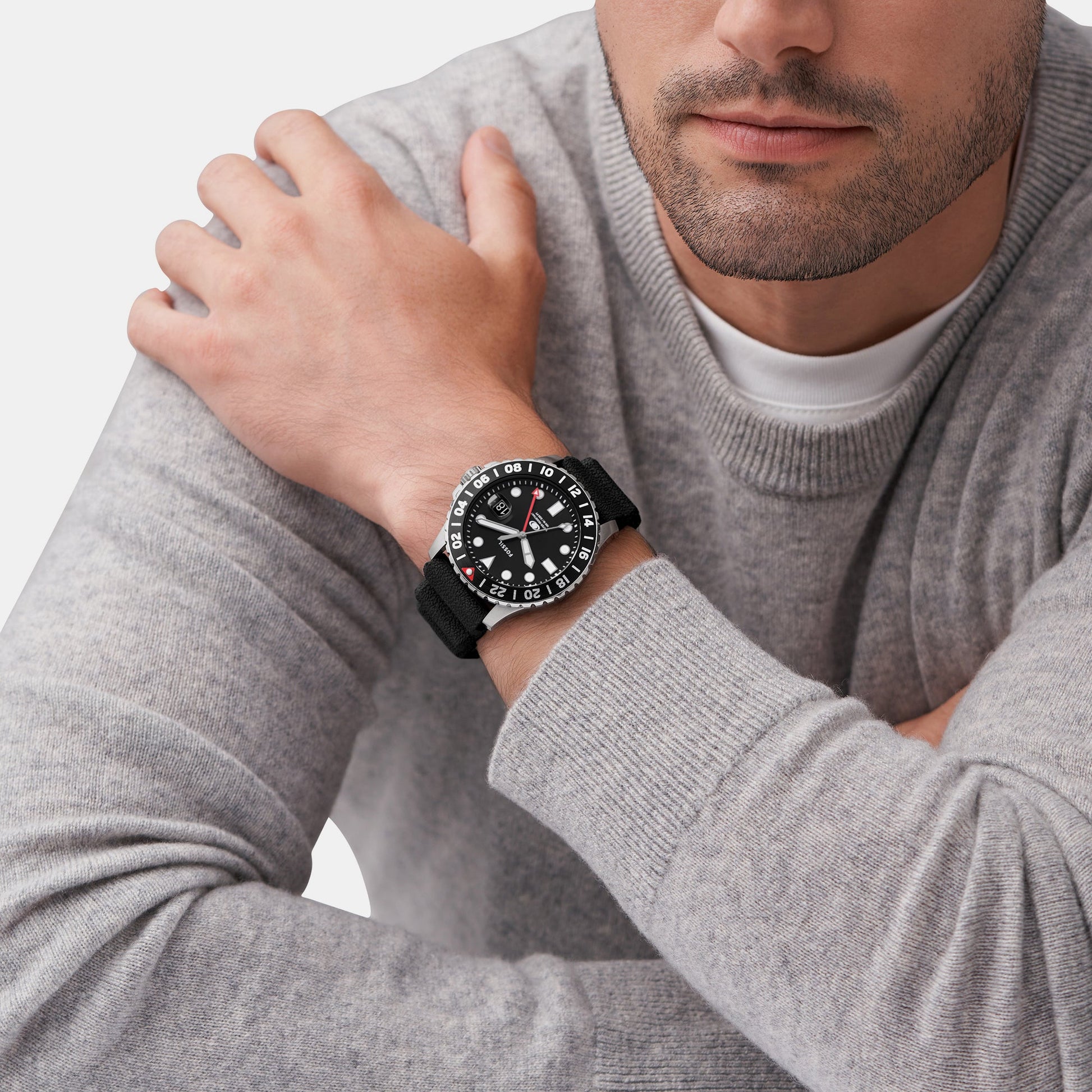 Fossil Blue GMT Men Black Dial Analog Silicone Watch FS6036