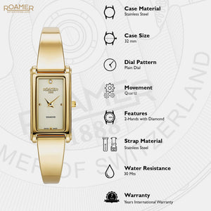 Elegance Diamond Women Quartz Gold Dial Analog Stainless Steel Watch 866845 48 35 20