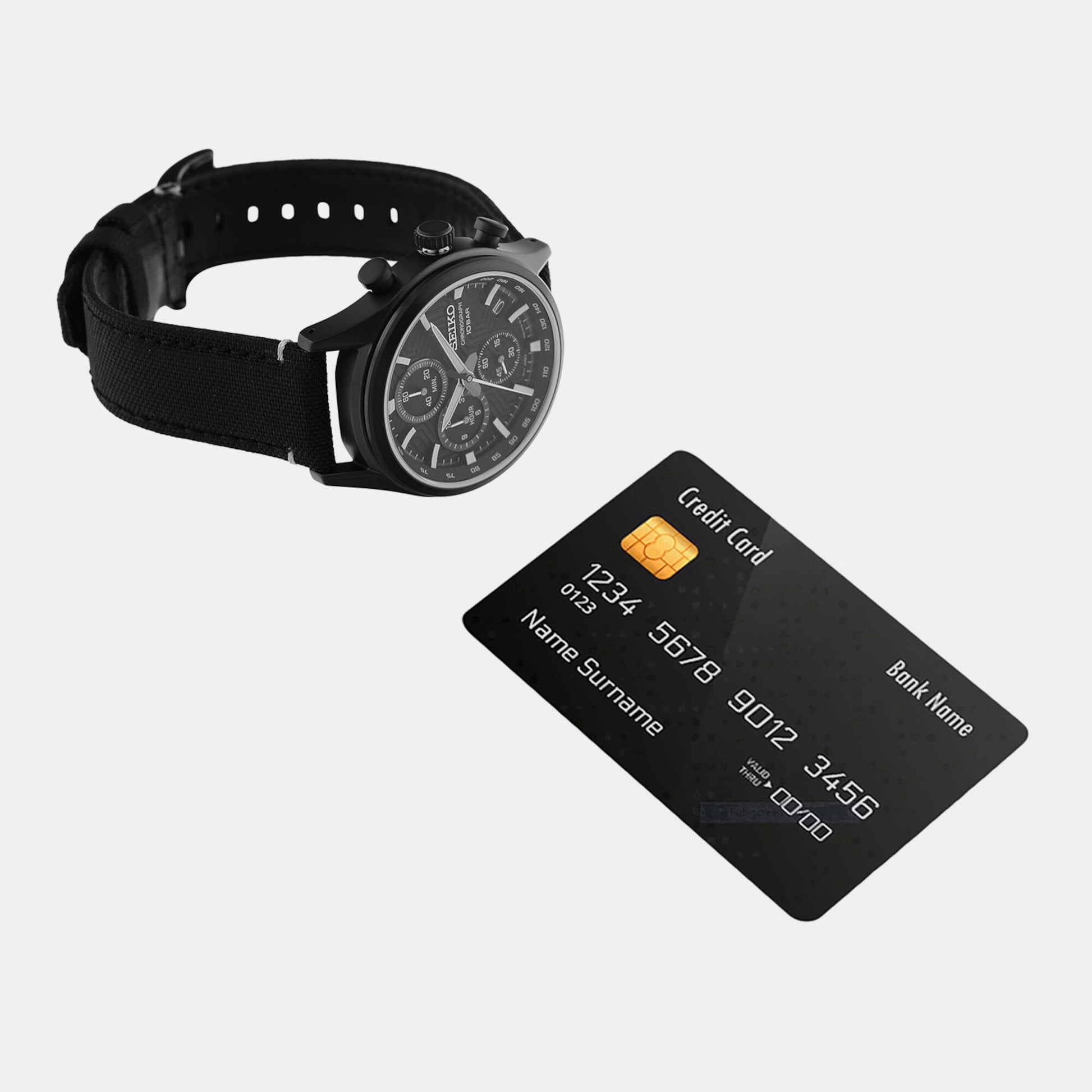 Dress Men Quartz Black Dial Chronograph Leather Watch SSB421P1