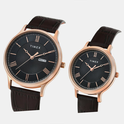 Classics Couple Quartz Black Dial Analog Leather Watch TW00PR301