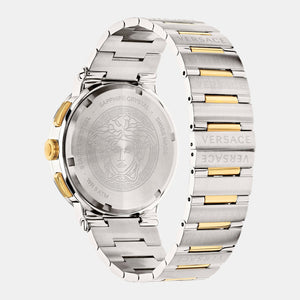 Greca Logo Men Quartz Silver Dial Chronograph Stainless Steel Watch VEZ900321