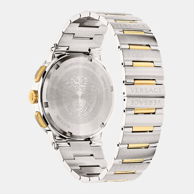 Greca Logo Men Quartz Silver Dial Chronograph Stainless Steel Watch VEZ900321