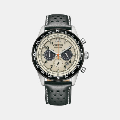 Eco-Drive Men Eco-Drive Cream Dial Chronograph Leather Watch CA4559-13A