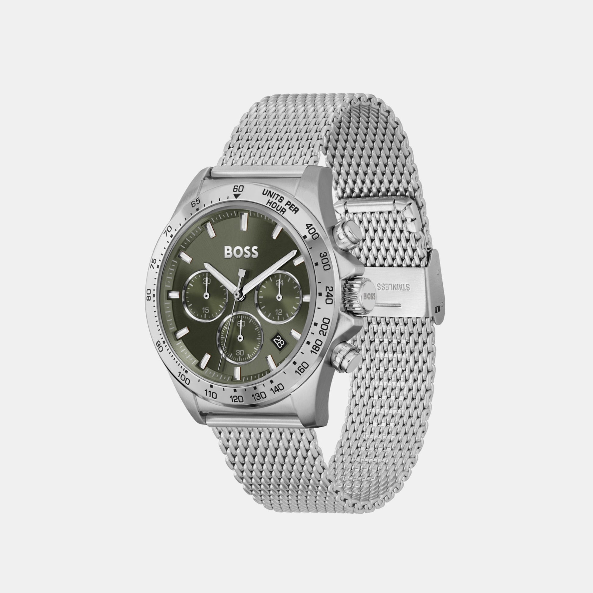 Hero Men Quartz Green Dial Chronograph Mesh Watch 1514020